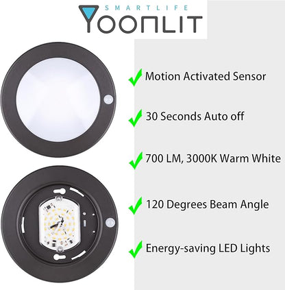 YoonLIT Flush Mount PIR Motion Sensor LED Ceiling Light, 6.2 Inch 10.5W 700 Lumen, Motion Activated Ceiling Fixture for Closet, Garage, Doorway, Stairway, Hallway, Bronze Finish 3000K 4-Pack