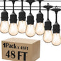 Magictec LED Shatterproof String Lights Commercial Grade with 15 Hanging Sockets 48 Ft Black Outdoor Weatherproof Cord Strand for Patio Garden Porch Backyard Bistro Gazebo Party Deck Yard