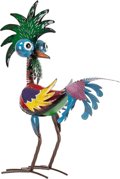 Alpine Corporation - 19" Tall Wild Tropical Metal Rooster Yard Statue – Colorful Indoor/Outdoor Garden Décor, Rustic & Fun Farm Animal for Garden, Patio, Lawn, or Porch