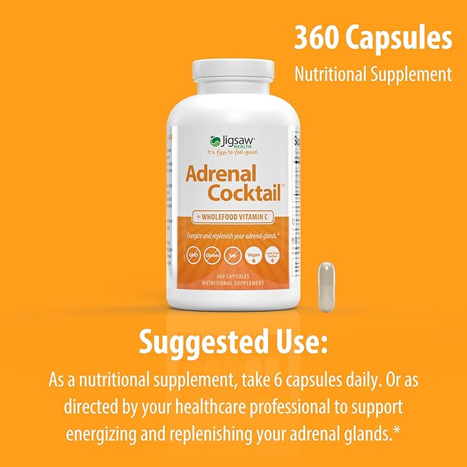 Jigsaw Health Adrenal Cocktail + Wholefood Vitamin C | with Potassium Bicarbonate, Sea Salt, and Acerola Cherry Extract | 360 Capsules | 60 Servings