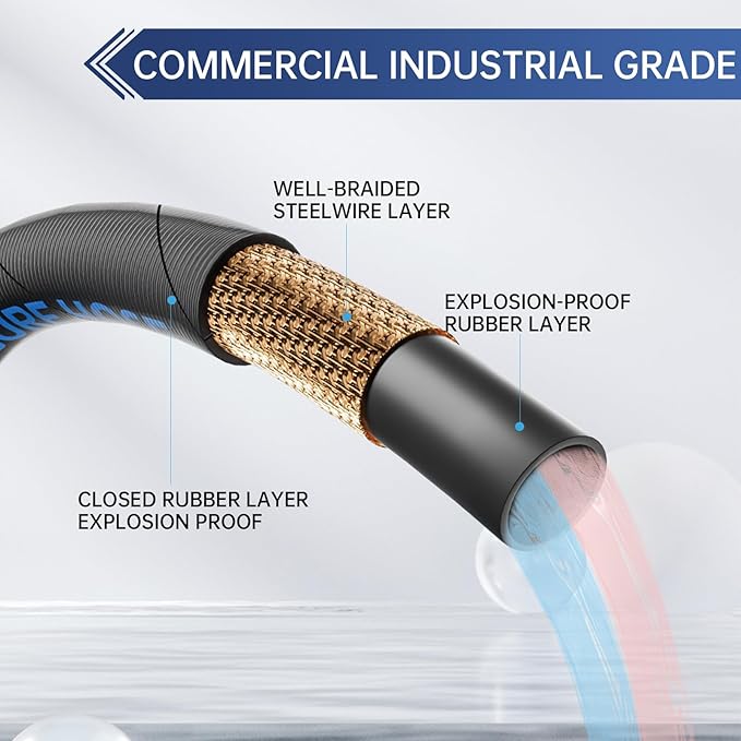 3/8'' Pressure Washer Hose 100FT, Kink Resistant High Tensile Wire Braided Power Washer Hose for Hot and Cold Water with 2 Pcs M22-14mm 3/8" Quick Connect Kit, 5200PSI Commercial Industrial Grade