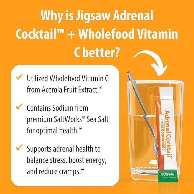 Jigsaw Health Adrenal Cocktail + Wholefood Vitamin C | with Potassium Bicarbonate, Sea Salt, and Acerola Cherry Extract | 60 Servings (Packets)