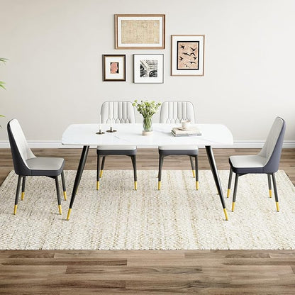 White Dining Table Set for 4, 62'' Dining Table Set for 4, Sintered Stone Dining Room Sets for 4, Easy to Assemble