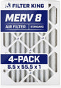 Filter King 6.5x55.5x1 Air Filter | 4-PACK | MERV 8 HVAC Pleated A/C Furnace Filters | MADE IN USA | Actual Size: 6.5 x 55.5 x .75"