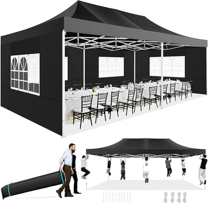 COBIZI 13x26 Pop up Canopy Heavy Duty with 6 Sidewalls, Easy Set-up Commercial Outdoor Party, 100% Waterproof Wedding Canopy Gazebo, 2 Height Adjustable with Wheeled Bag,Black