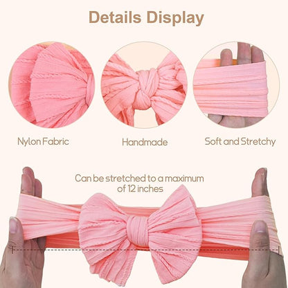 JOYOYO 3 Pcs Soft Wide Turban Baby Headbands with Double-Layer Bow for Baby Girls, Newborns, Toddlers(Beige, Pearl Pink, Pink)