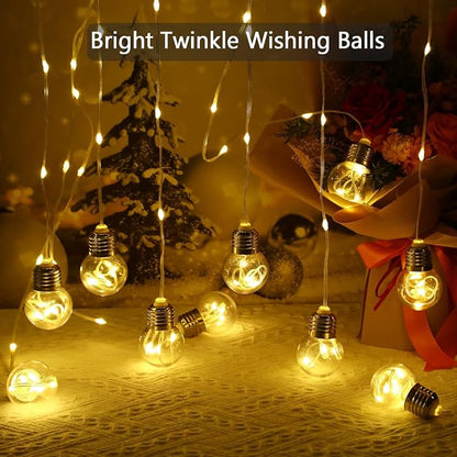 Wishing Ball Curtain Lights Battery Operated, 10ft x 3.3ft Warm White & Multicolor Fairy String Lights Curtain, Timer & IR Remote for Bedroom Backdrop Indoor Outdoor Christmas Party Decor