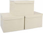 Bagnizer Large 42 Quarts Collapsible Stackable Storage Bins Cube with Lids [3-Pack] Foldable Fabric Linen Storage Boxes, Closet Organizer Baskets with Label for Home (16.7 x 12 x 12, Beige)