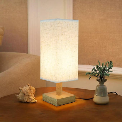 Small Bedside Table Lamp for Bedroom, Minimalist Nightstand Lamp with Square Fabric Linen Shade, Mini Cute Study Reading Desk Lamp Night Table Lamp for Living Room,Nursery, Home, Office,4.3in