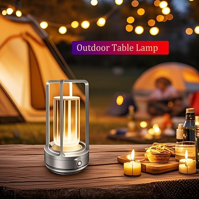 Portable Metal Table Lamp for Outdoor/ Indoor, 4000 mAh Rechargeable Cordless Table Lamp with 3 Color Stepless Dimmable, Outdoor Lanterns for Patio/ Bar/ Camping/ Party/ Outdoor Coffee Table
