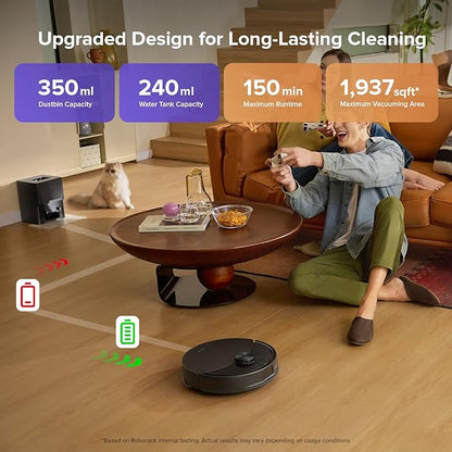 roborock Q10 S5+ Robot Vacuum and Mop, 10,000Pa Suction, Upgraded from Q8 max+, 70 Days Self-Emptying, Obstacle Avoidance, Sonic Mopping, Dual Anti-Tangle Design, Auto Mop Lifting, Ideal for Pet Hair