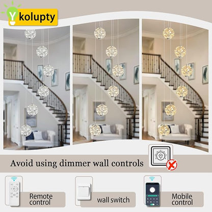 ykolupty LED Staircase Chandelier Modern Crystal Globe Pendant Light Crystal Chandeliers for High Ceilings, Hanging Lighting Fixture for Villas Foyer Hallway Entryway (6-Lights)