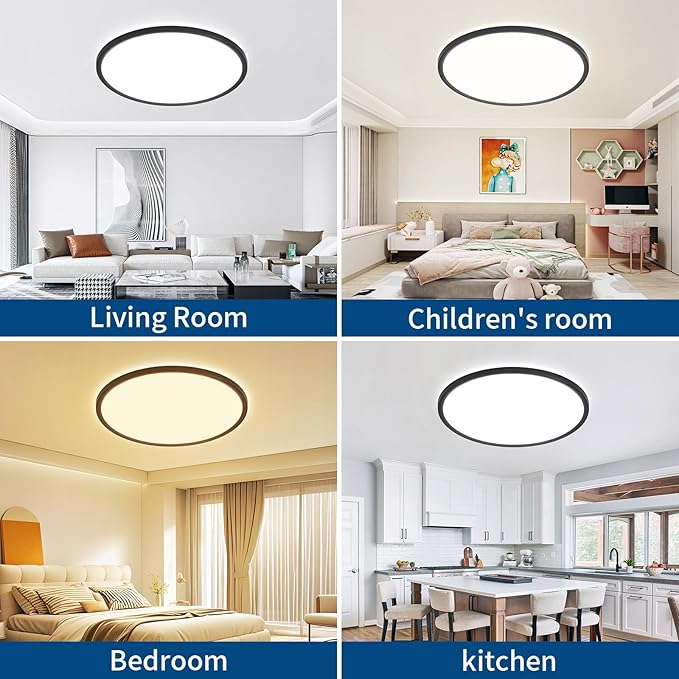 20 Inch Flush Mount Ceiling Light, 42W 4200LM, Dimmable & 3000K/4000K/6500K Selectable, Modern Black Led Ceiling Light Fixture for Dining Room, Kitchen, Bedroom, Office, Hotel, Wired