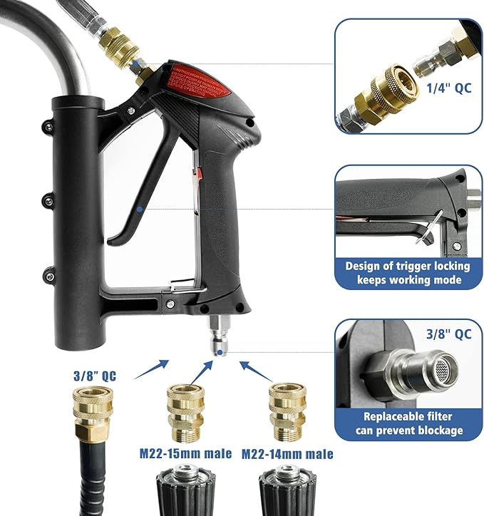 janz 24" Pressure Washer Surface Cleaner with 4 Wheels,Dual Handle,Stainless Steel Housing, 2 Hose Adapters and 4 Replacement Nozzles, Ideal for Cleaning Driveways, Sidewalks,Patios,Decks