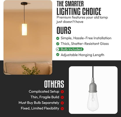 Luxury Black Pendant Light (Bulb Included) with Gold Finish & Adjustable Height - Hanging Ceiling Light with Durable Glass for Kitchen Islands