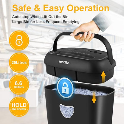 Suntiko 14 Sheet Cross Cut Paper Shredder for Home Office Use with P-4 High Security and 6.6 Gallon Bin for Credit Cards CDs or Staples ETL Certified Black