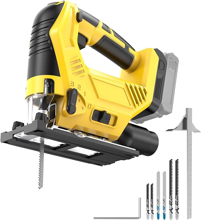 Cordless Jigsaw Compatible with Dewalt 20V Max Battery (No Battery), Brushless Motor, 7 Variable Speed, 45° Beveled Cuts, 3 Orbital Action Settings, Ideal for Wood, PVC, Metal Cutting