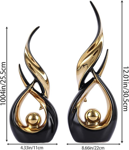 DOVDOV 2-Piece Abstract Black and Gold Home Decor, Ceramic Abstract Sculpture, Modern Artwork, Suitable for Room Coffee Table countertops, Office Bookshelves, Dining Table Centers, entryway Decor.