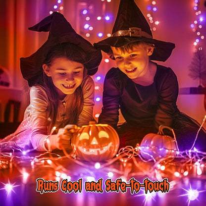 Brightown 12 Pack Purple Orange Fairy Lights Battery Operated String Lights - 7ft 20 LED Waterproof Short Micro Firefly Light for Halloween Decor, Pumpkin DIY Craft, Paper Lantern Decoration