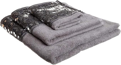 Zahari Home Sinatra Modern Bathroom Towel Set 3 Piece Towel Bath Towel, Hand Towel and Wash Towel Luxury Contemporary Decor Bling Silver Bath Towel Sets Soft, Plush and Highly Absorbent
