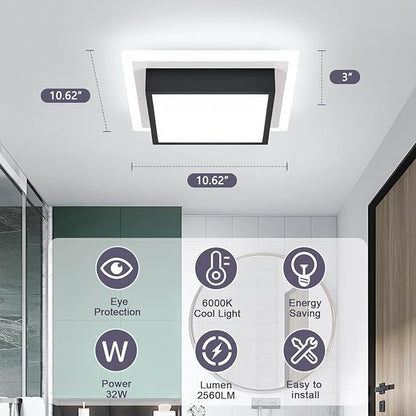 Modern LED Ceiling Light, Kitchen Ceiling Light, 6000K Cold White Flush Mount Ceiling Lamp, Square Hallway Lighting Fixtures for Living Room Bedroom Bathroom Kitchen