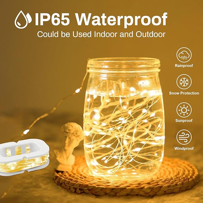 50LED Fairy Lights USB & Battery Powered 2Pack, 16FT Warm White Mini String Light with 8 Modes & Timer, Cuttable Copper Wire Waterproof Twinkle Light Indoor Outdoor for Bedroom Wedding Christmas Decor