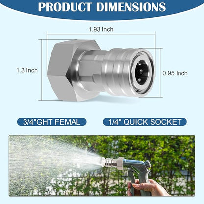 2 Pcs Garden Hose Quick Connect with Pressure Washer Nozzle Tips – Converts 3/4" GHT to 1/4" Quick Connect, Leak-Proof & Durable for Easy Watering Flowers and Plants or Outdoor Cleaning