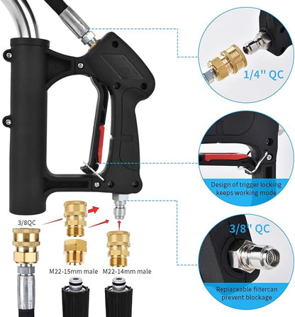 24FT Telescoping Pressure Washer Extension Wand, Aluminum Power Washer Extension Wand, Solar Panel Cleaner Pole with Brush Head, 7 Nozzle Tips, 3 Adapters, Support Belt
