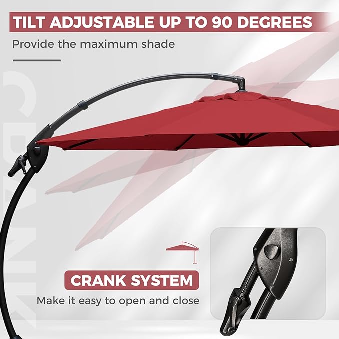 Grand patio 11FT Cantilever Umbrella with Base Outdoor Round Aluminum Offset Umbrella for Garden Backyard (Red, 11 FT)