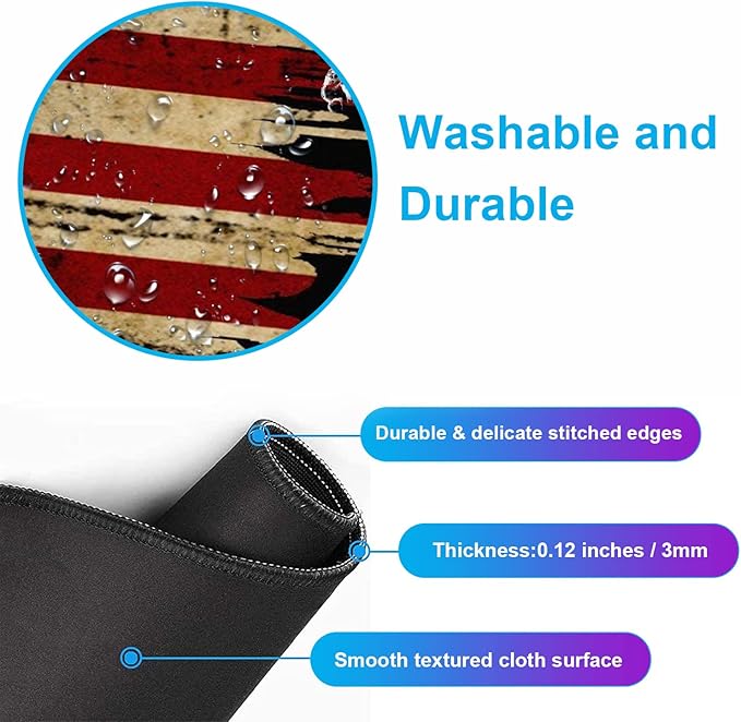 Large Extended Gaming Mouse Pad with Stitched Edges, Non-Slip Waterproof Rubber Base Mouse Pad for Office, Computer, Keyboard, Laptop and Home Desk Pad 35.4 x 15.7 x 0.12 Inch (American Antique Flag)