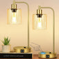 Set of 2 Industrial Touch Control Table Lamps with 2 USB Ports and AC Outlet - 3-Way Dimmable Gold Bedside Lamp Nightstand Desk Lamps for Bedroom Living Room, Amber Glass Shade & 2 LED Bulbs Included