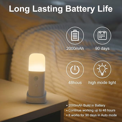 CREWEEL Motion Sensor Night Light Indoor, 2000mAh Battery Operated Lights, Cordless Table Lamps for Kids, 5 Stages Dimmable LED Nursery Night Lights for Bedroom, Bathroom, Hallway