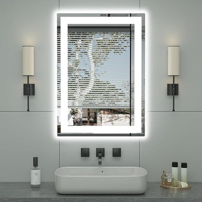 20"x 28" LED Bathroom Mirror with Front and Backlight, Stepless Dimmable Bathroom Mirrors with Anti-Fog, Lighted Bathroom Vanity Mirror for Wall, Shatter-Proof Led Mirror for Bathroom