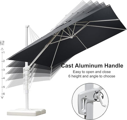 PURPLE LEAF 9' × 11.5' Patio Umbrella White Cantilever Umbrella Aluminum Square Outdoor Offset Umbrella Hanging Windproof with 360° Rotation for Garden Deck Pool, Grey