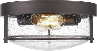 Emliviar 2-Light Ceiling Light Fixture, Farmhouse 12 inch Close to Ceiling Light with Seeded Glass, Oil Rubbed Bronze Finish, GE263F ORB