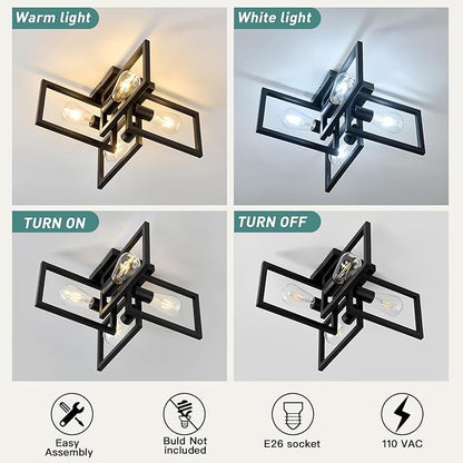 ZGLAOJT 4-Light Flush Mount Ceiling Light Black Industrial Kitchen Light Fixtures Modern Matte Sputnik Chandelier for Dining Room Bedroom Farmhouse Living Room.