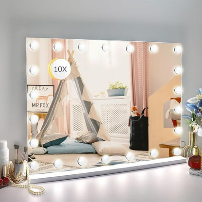 27.5"x 21.6" Vanity Mirror Makeup Mirror with Lights,10X Large Hollywood Lighted Vanity Mirror with 22 Dimmable LED Bulbs,3 Color Modes,Touch Control for Bedroom,Tabletop or Wall-Mounted