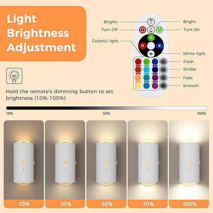 Motion Sensor Wall Light, RGB LED Wall Light with Remote Control, 16 Colors Brightness Adjustable, Wall Sconces Battery Operated Indoor, Wall Sconce for Hallway, Bedroom, Stairs, Living Room