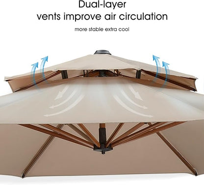 PURPLE LEAF 11ft Patio Umbrella with Base Outdoor Square Umbrellas Large Cantilever Umbrella Windproof Offset Umbrellas Heavy Duty Sun Umbrella for Garden Deck Pool Patio, Beige