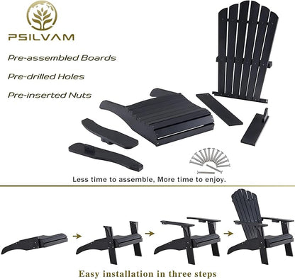 Psilvam Adirondack Chair, Oversized Poly Lumber Fire Pit Chair with Cup Holder, 350Lbs Support Patio Chairs for Garden, Weather Resistant Outdoors Seating, Relaxing Gift for Father & Mother (Black)