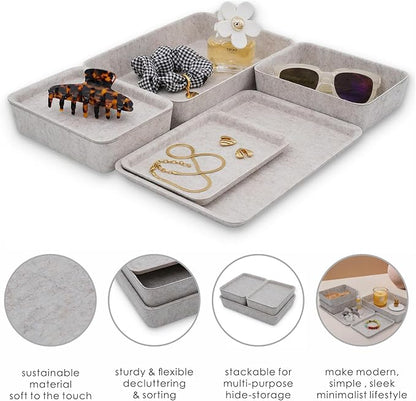 Welaxy Lidded Felt Drawer Organizer Trays with lids Desktop Organizer Bins Storage box for crafts office supplies pen notes Junk Makeup Stationery Organize 3- Pack gift idea (Oatmeal)