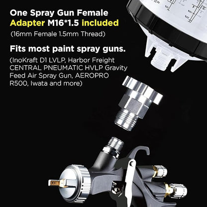 InoKraft Disposable Paint Spray Gun Cup, 3 Cup Size 6 oz, 22 oz, 28 oz Variety Pack Set, 3 Pack Liners and Lid Strainers of Each Size, 3 Hard Cups, Paint System for HVLP LVLP Spray Gun with Adapter