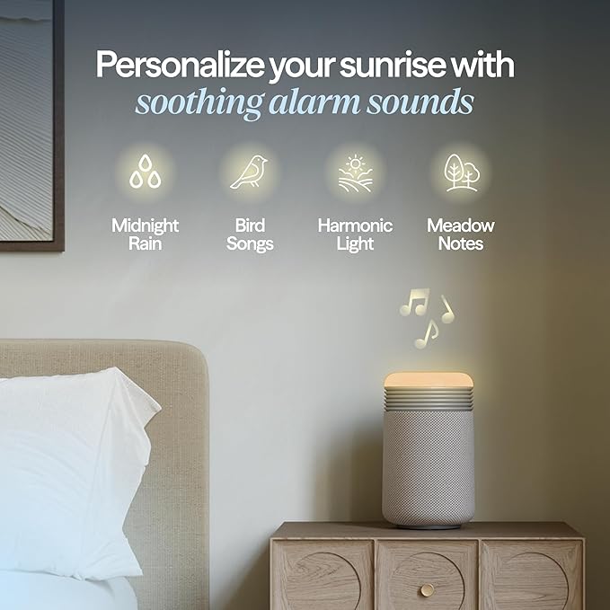 BLUEAIR Purifier for Bedroom - Mini Restful - Sunrise Clock with HEPASilent Filtration and Wake Up Light - Cleans Air and Supports Circadian Rhythm - USB-C and App Connectivity, Beige