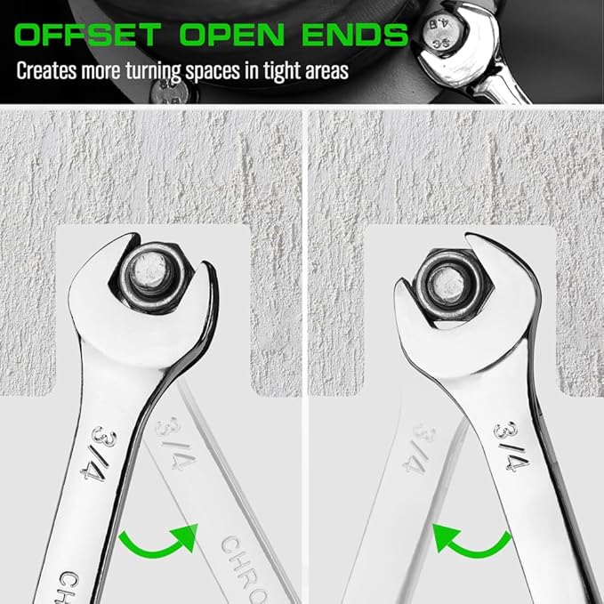 SWANLAKE GARDEN TOOLS 15-Piece SAE Wrench Set, V Notch Premium Combination Wrenchs Set, SAE 1/4" to 1", Max Torque, 12-Point, Chrome Vanadium Steel, with Storage Rack