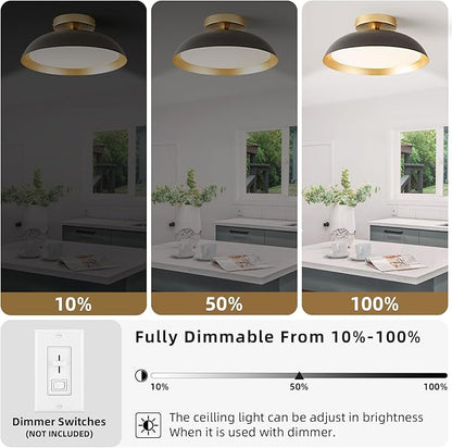 OKELI LED Flush Mount Ceiling Light Fixture, 24W Dimmable 5CCT Modern Black Gold Ceiling Light, 11.8 Inch Close to Ceiling Lighting for Bedroom Kitchen Living Room Hallway