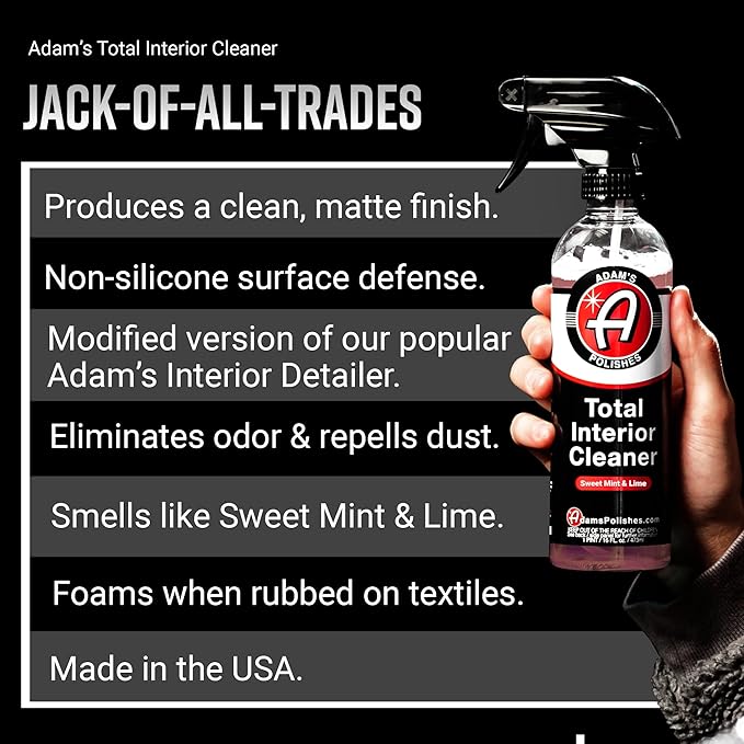 Adam's Polishes Total Interior Cleaner & Protectant, Quick Detailer & SiO2 Protection, Ceramic Infused, Anti-Static, OEM Finish, For Leather, Vinyl, Plastics, Glass & More