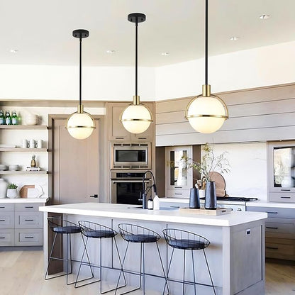 2 Pack Modern Mid Century Globe Pendant Lights,Brass Gold and Black Kitchen Island Pendant Lighting with Milk White Glass Shade,Hanging Pendant Light Fixtures for Living Room Bedroom