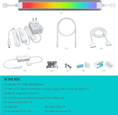 LAMPAOUS LED Under Counter Lights Fixtures for Kitchen,Smart Cabinet Lighting Strips Plug in Compatible with Alexa,Google Assistant,App,RGB Color Changing & White Dimmable,12Inch Linkable,Bright,3pcs