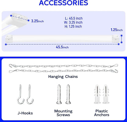 hykolity LED Shop Lights 4FT, 3CCT Selectable 4000K/5000K/6500K,Adjustable 25W/34W/42W, 5500LM Linkable Shop Lights for Garage, Ceiling or Hanging Mount, 2 Pack