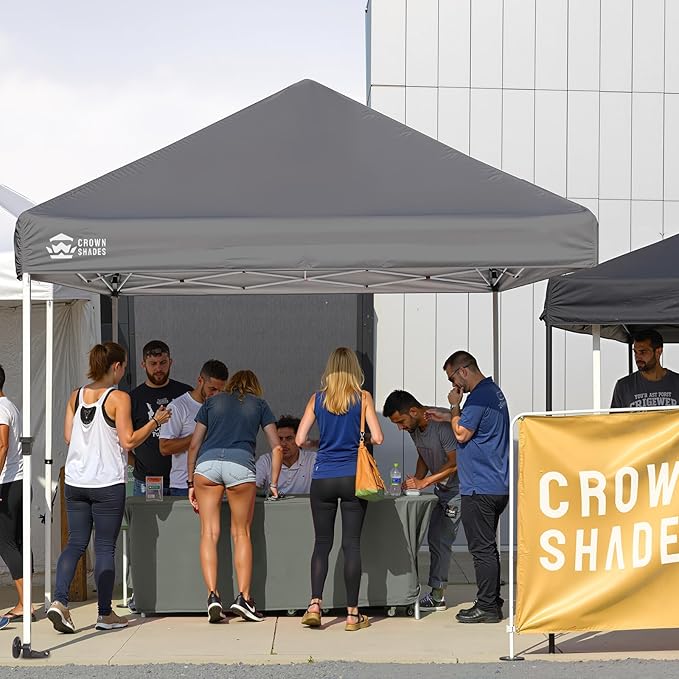 CROWN SHADES 10x10 Heavy Duty Canopy - Premium Pop Up Canopy Tent - Extra Sun Shade Protection with 400D Strength Oxford Fabric - Great for Trade Shows, Events, Tailgates & Commercial Use, Gray
